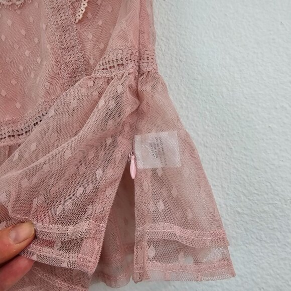 Y2K Sz M Dusty Pink Kawaii Polka Dot Tulle Top Lace Ruffle Romantic Coquette - Picture 3 of 10